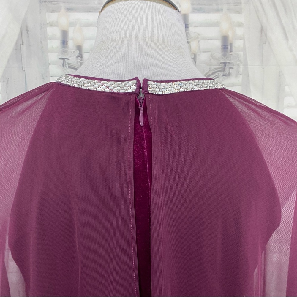 NWT R&M Richards Size 8 Plum Purple Rhinestone Cape Sleeve Sheath Dress Chiffon - Picture 12 of 15